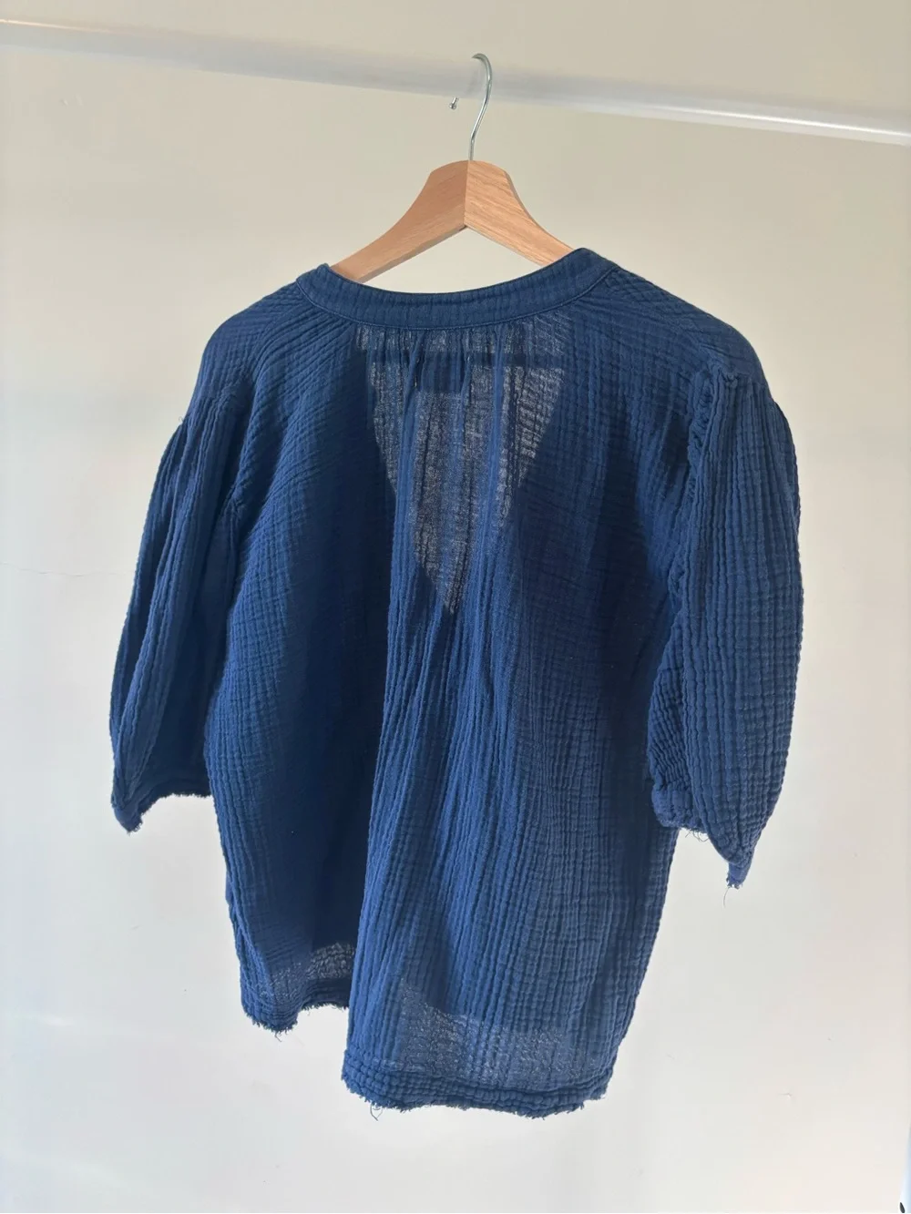100% Cotton Navy Cotton Gauze Shirt | Navy Blue | Deep V Neck